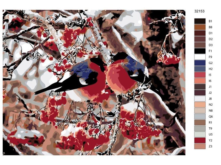 Картина по номерам «Снегири на рябине» — картинка 2