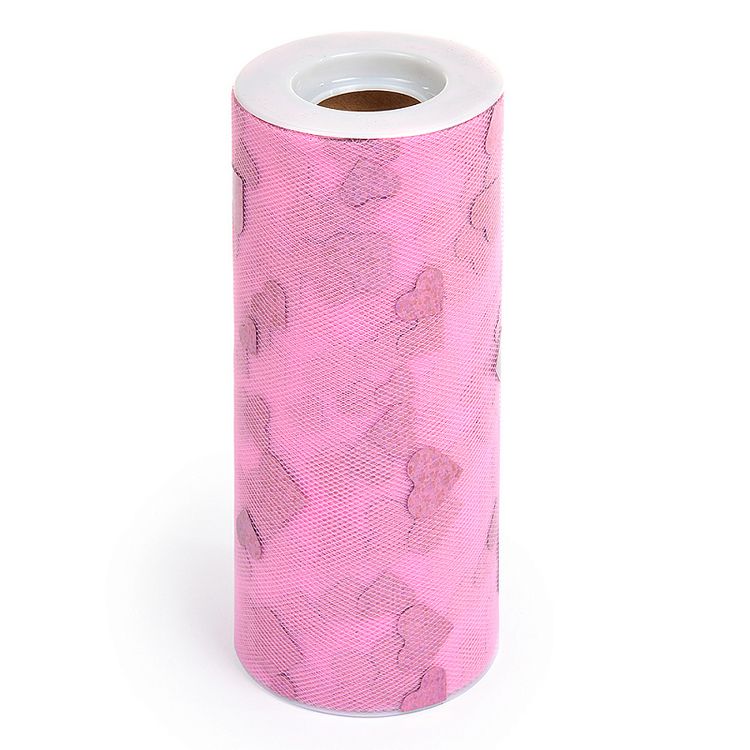 Фатин средней жесткости с блестками, в шпульках, 22,86 м, ширина 15 см, цвет: 06 розовый с сердечками, TBY — картинка 2