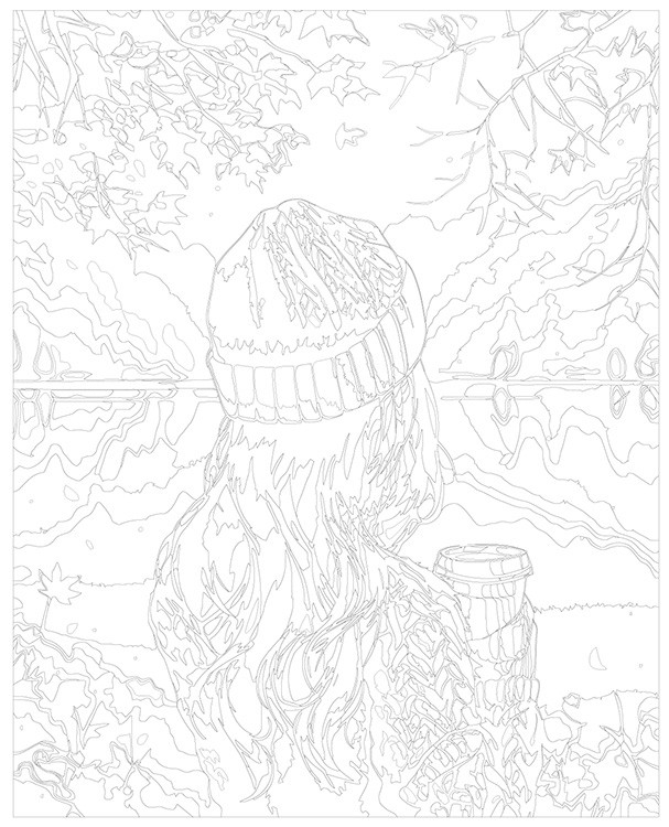 Картина по номерам «Природа: Девушка с кофе возле осеннего озера» — картинка 3