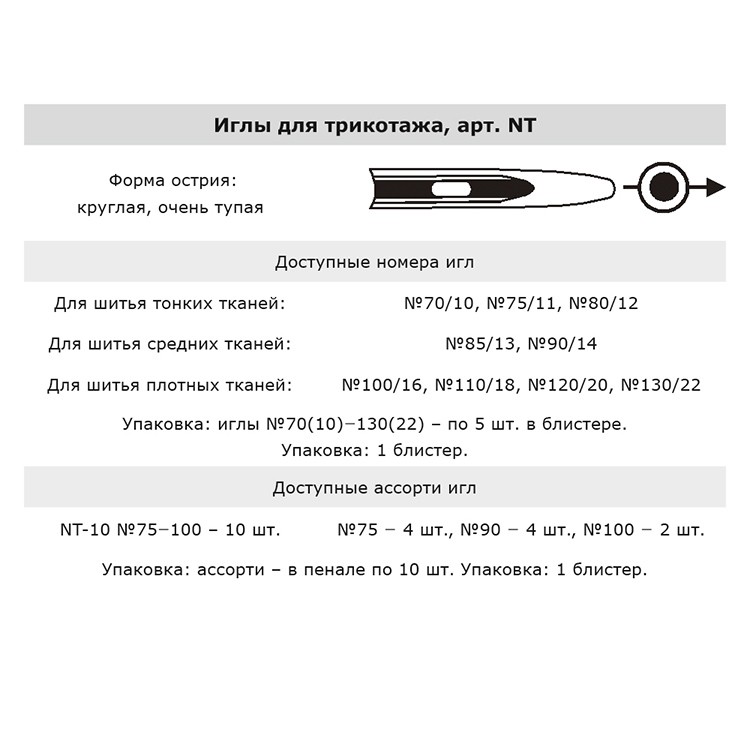 Иглы для бытовых швейных машин, №75, №90, №100 , для трикотажа, Gamma — картинка 3