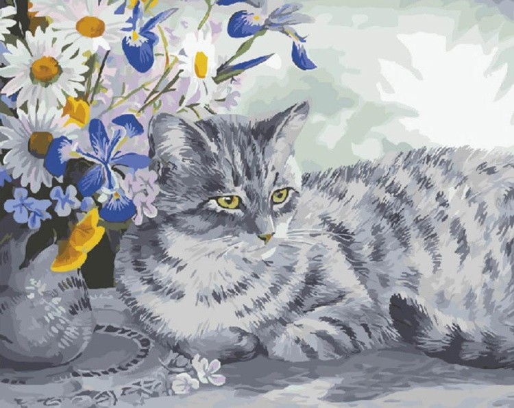Картина по номерам «Кошка в цветах»