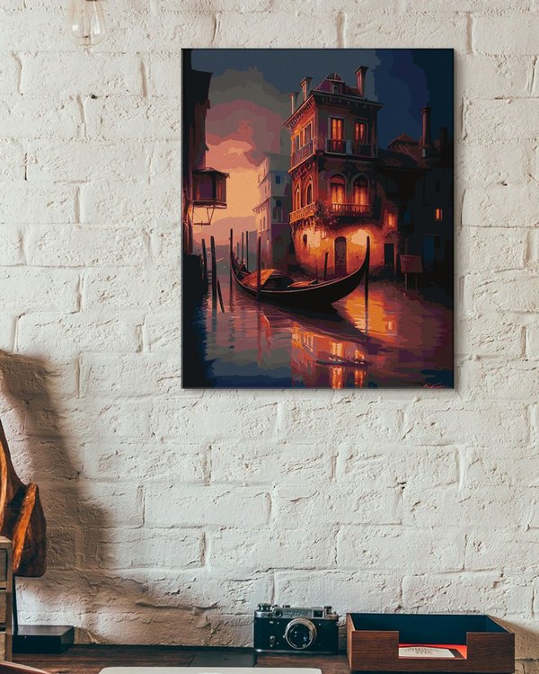 Картина по номерам «Гондола на ночном причале в Венеции» — картинка 3