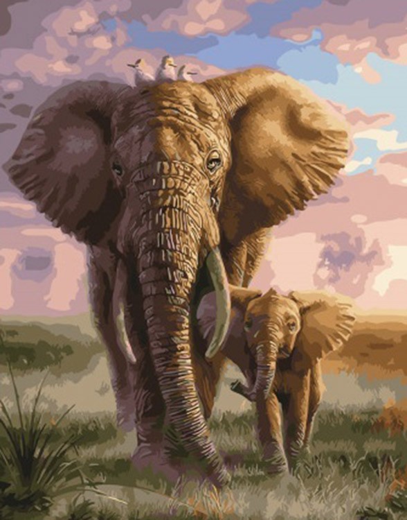 Картина по номерам «Слон и мама»
