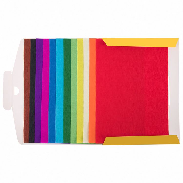 Набор крепированной бумаги, А4, 12 листов, 12 цветов, в папке с европодвесом, Юнландия — картинка 5