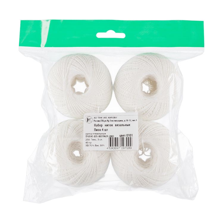 Пряжа ПНК им.Кирова Пион (0101), белый, 4 шт. по 40 г — картинка 6