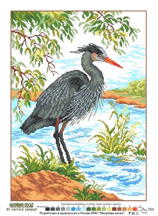 Рисунок на ткани «Цапля у воды» — картинка 2