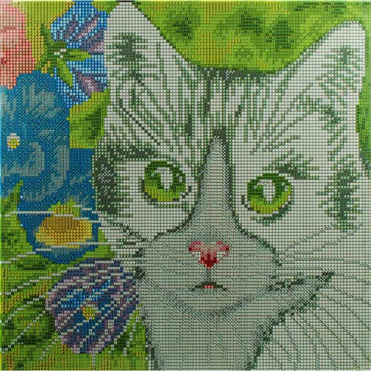 Алмазная вышивка «Кот в анютиных глазках» — картинка 4