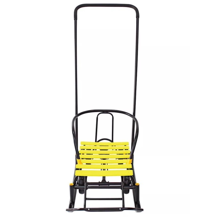 Санки детские Snow Black Auto желтые рейки с колесами — картинка 11