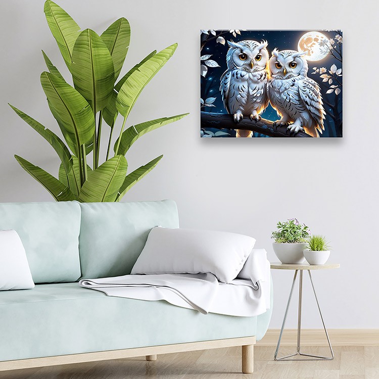 Картина по номерам с поталью платина «Совы под луной» — картинка 5