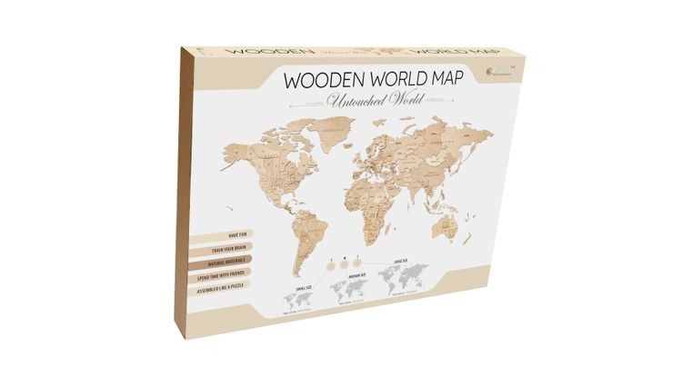 EWA Деревянная «Карта Мира» настенная, объемная 3 уровня, размер L (192x105 см), цвет: натуральный — картинка 4