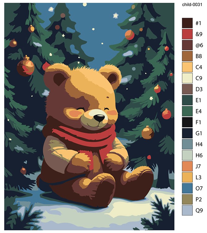 Картина по номерам «Детская: мишка и ёлки, новогодняя 30x40» — картинка 2