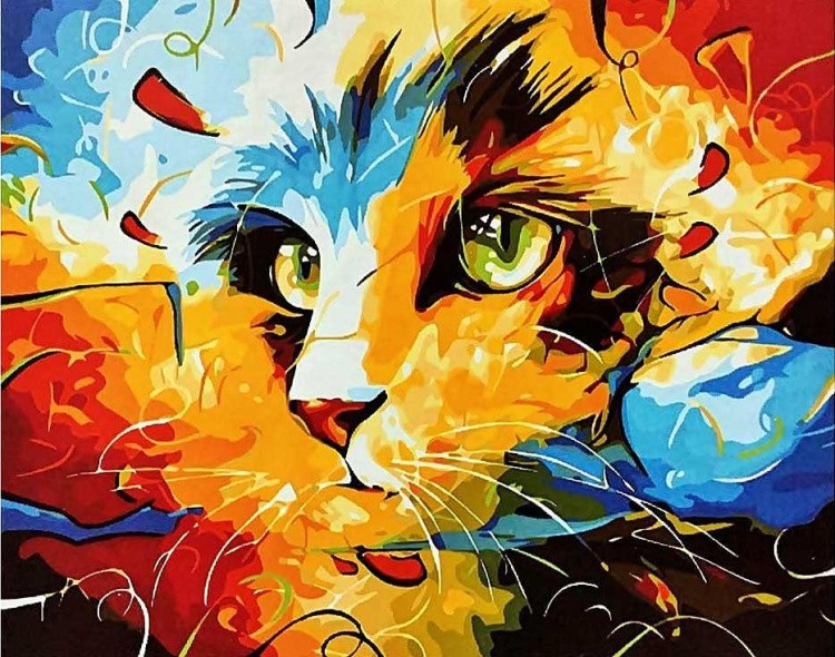 Картина по номерам по дереву Paintboy «Яркая кошка»