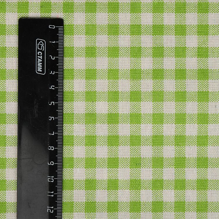 Ткань Лен, 140 г/м², 5 м x 150 см, цвет: зеленый, принт клетка, TBY — картинка 5