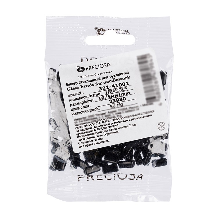 Бисер Чехия TRIANGLE 321-41001 10x5 мм, 50 г, цвет: 23980 черный — картинка 2