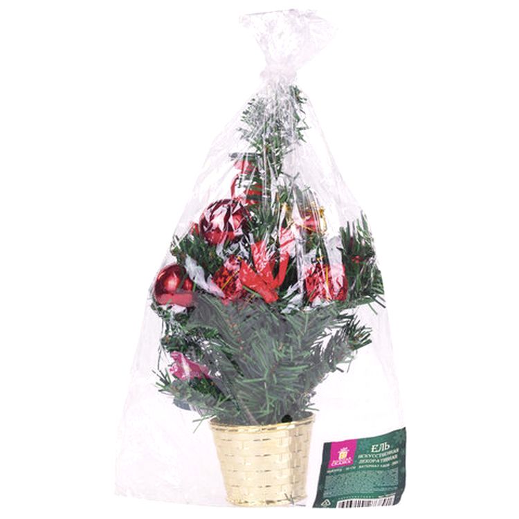 Ель искусственная новогодняя декоративная 30 см, цвет украшений: красный — картинка 4