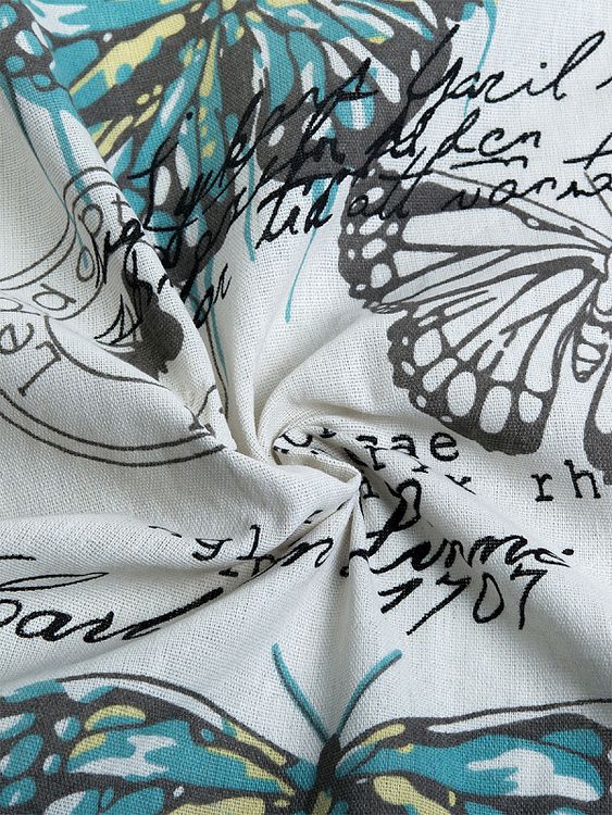 Ткань Лен, 140 г/м², 5 м x 150 см, цвет: белый, принт бабочек, TBY — картинка 3