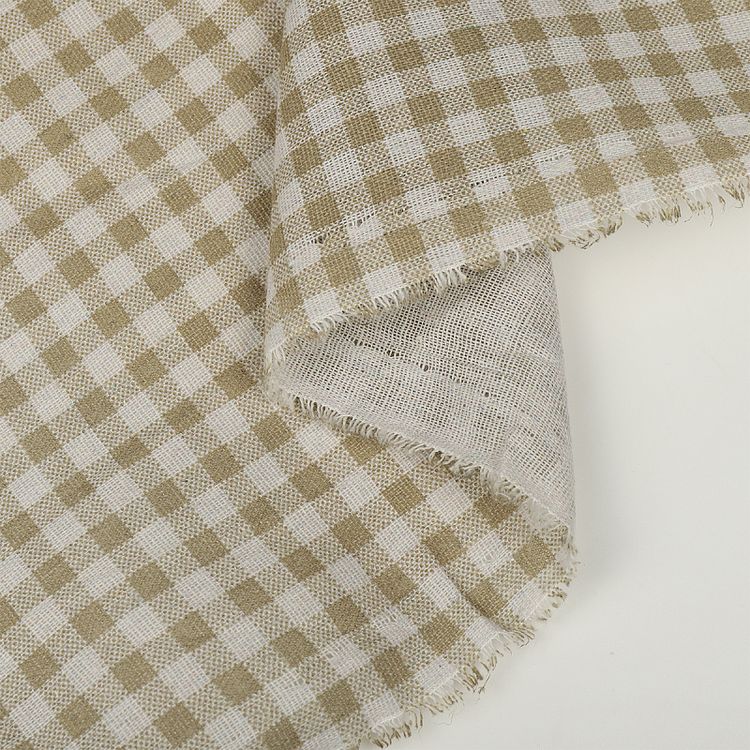 Ткань льняная, 1 м x 150 см, 140 г/м², цвет: бежевый, клетка, TBY — картинка 6