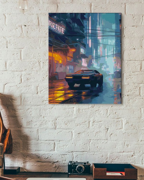 Картина по номерам «Киберпанк-машина на улицах города» — картинка 3