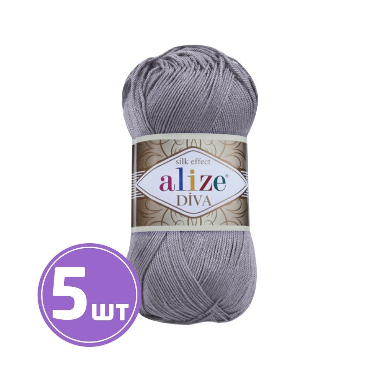 Пряжа ALIZE Diva Silk effekt (348), темно-серый, 5 шт. по 100 г