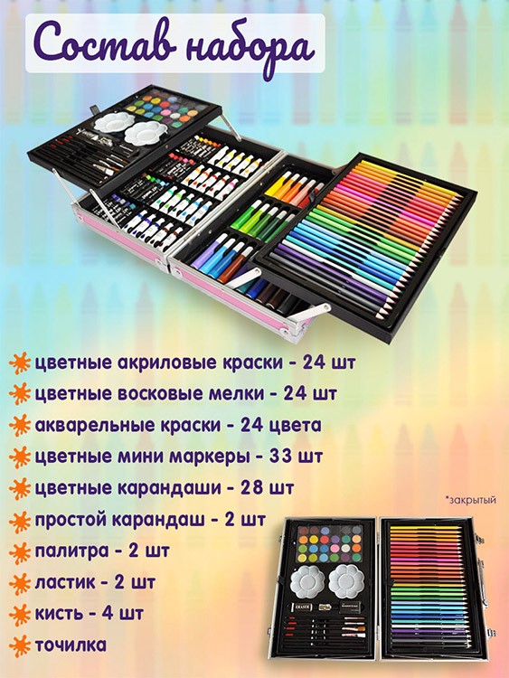 Чемодан творчества розовый 145 предметов — картинка 3