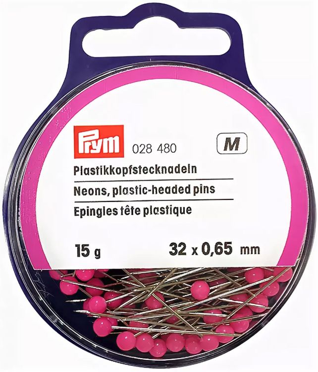 Булавки с пластиковой головкой, сталь, 15 г, 32 мм, розовый неон, PRYM