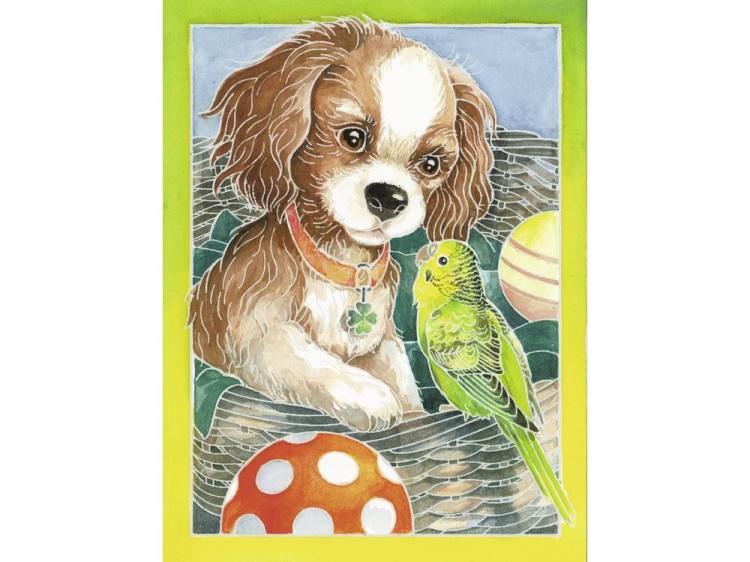 Картина акварелью по контурам «Щенки и их друзья» — картинка 4