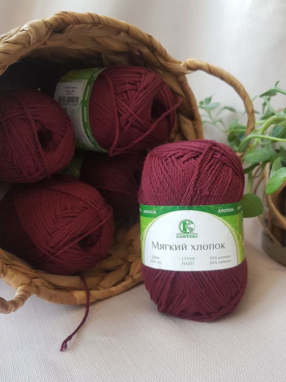 Пряжа Камтекс Мягкий хлопок (047), бордовый, 5 шт. по 100 г — картинка 2
