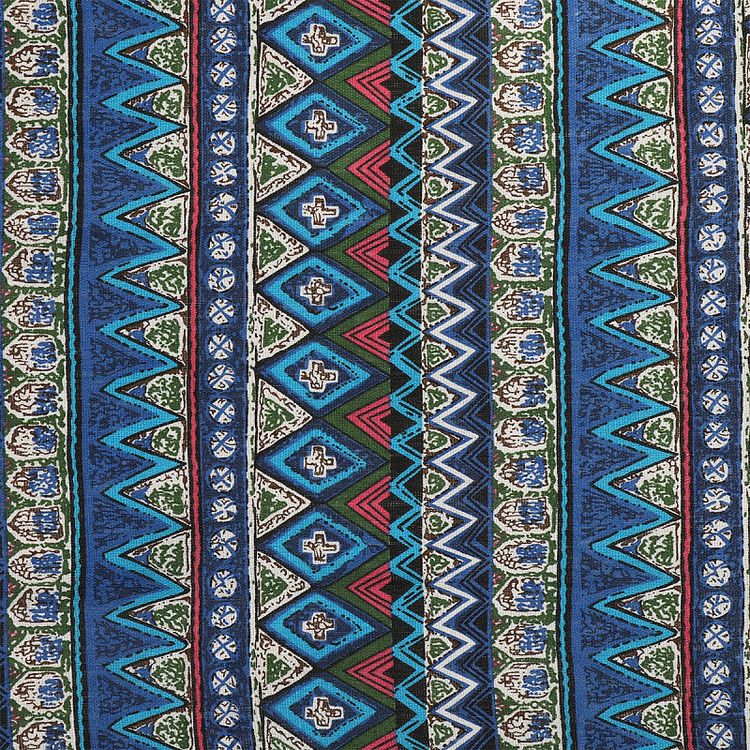 Ткань льняная, 3 м x 150 см, 140 г/м², цвет: синий, геометрический принт, TBY — картинка 2