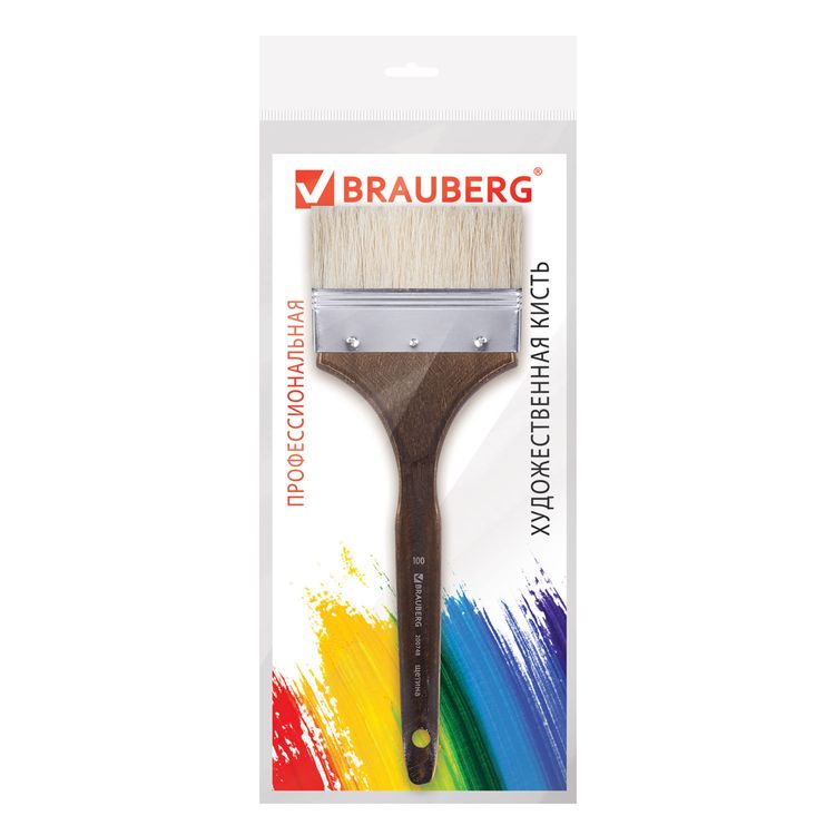 Кисть художественная профессиональная Art Classic, щетина, флейц, № 100, короткая ручка, Brauberg — картинка 2