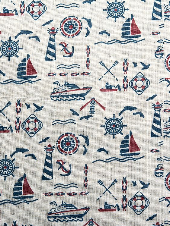 Ткань лен, 140 г/м², 30% лен, 70% хлопок, 3 м, ширина 150 см, цвет: морской принт, TBY — картинка 2