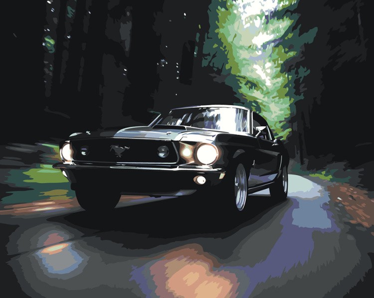 Картина по номерам «Машины: Форд Мустанг на лесной дороге»
