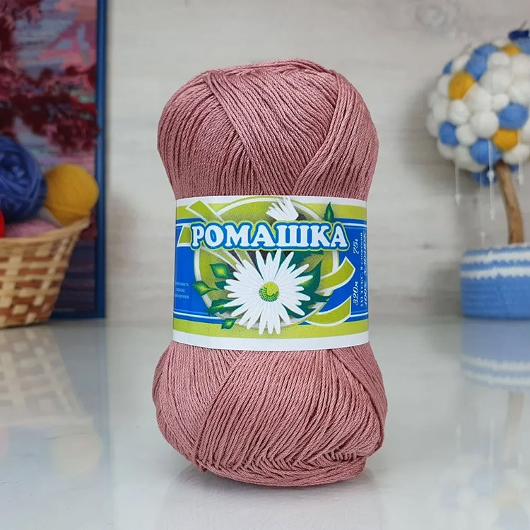 Пряжа ПНК им.Кирова Ромашка (5704), тёмная пудра, 5 шт. по 75 г — картинка 2