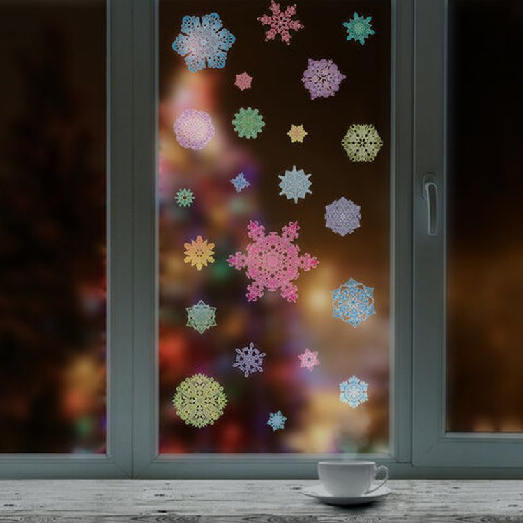 Украшение для окон и стекла «Разноцветные снежинки 3»