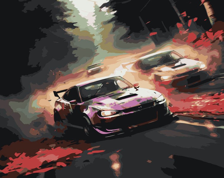 Картина по номерам «Машины: Гонка на лесной трассе»