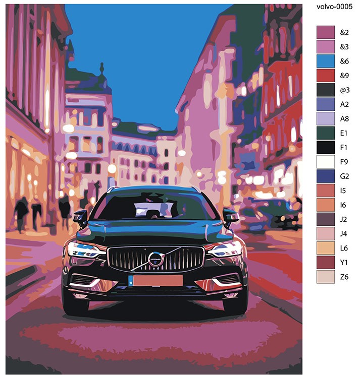 Картина по номерам «Машина Вольво в городе, ночь, неон 40x50» — картинка 2
