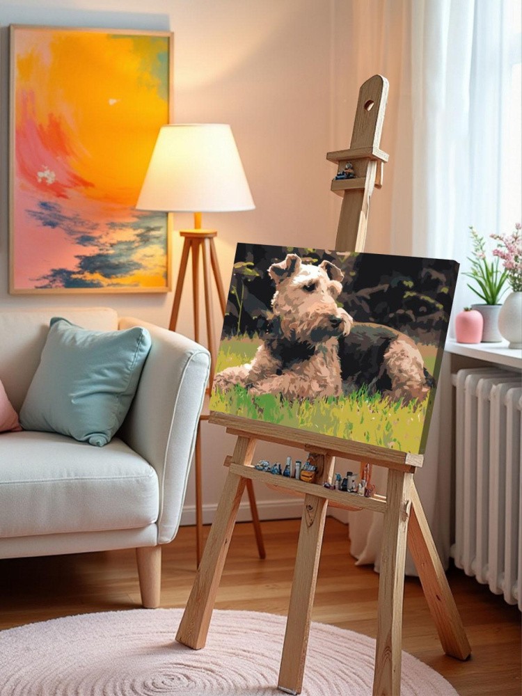 Картина по номерам Собака вельштерьер лежит на траве — картинка 9