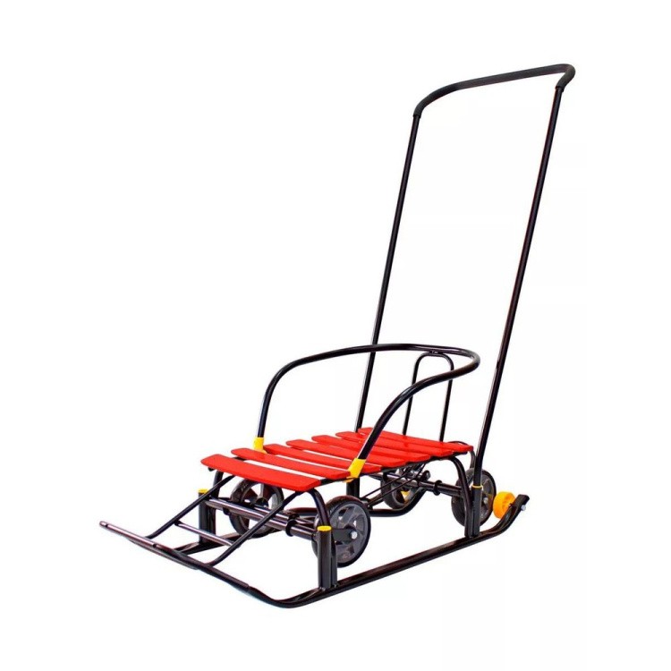Санки детские Snow Black Auto красные рейки с колесами — картинка 4