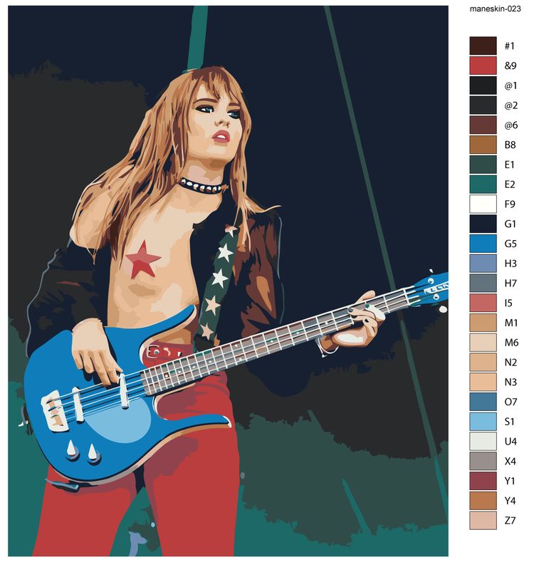 Картина по номерам «Группа Maneskin Манескин: Виктория Де Анджелис с гитарой» — картинка 2