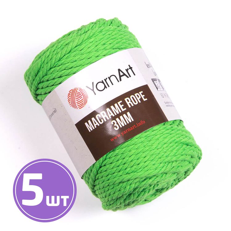 Пряжа YarnArt Macrame rope 3 мм (802), ярко-зеленый, 5 шт. по 250 г