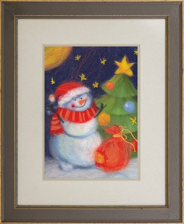 Картина шерстью «Новогодний снеговик» — картинка 2