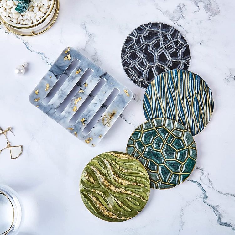 Набор из 4 подстаканников c подставкой, Epoxy Master — картинка 3