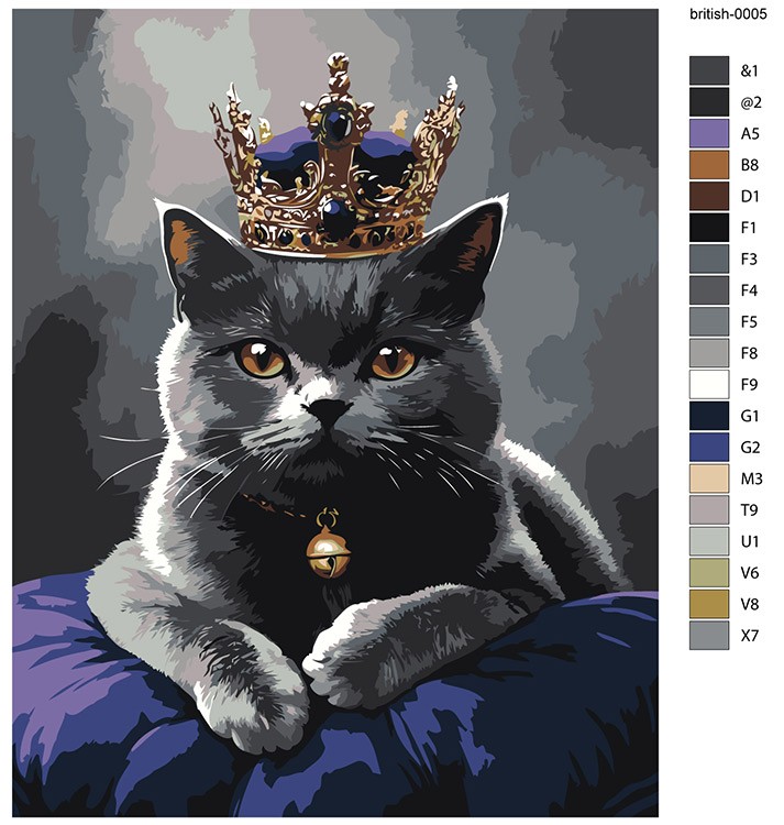 Картина по номерам «Кошки: серый британский кот с короной» — картинка 2