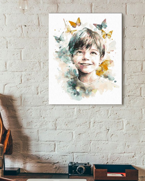 Картина по номерам «Акварельный рисунок мальчик с бабочками» — картинка 3