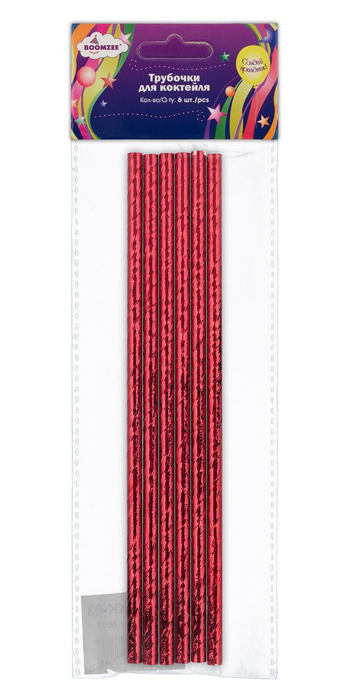 Трубочки для коктейля бумажные, 19,7 см, 5 упаковок по 6 шт., цвет: красная фольга, BOOMZEE — картинка 2