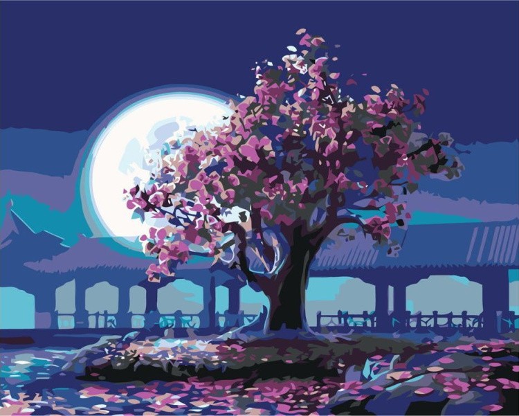 Картина по номерам «Сакура под луной»