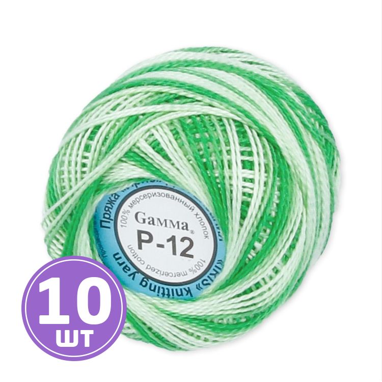 Пряжа Gamma Ирис меланж (12), зеленый-белый, 10 шт. по 10 г