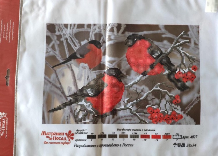 Рисунок на шелке «Снегири» — картинка 2