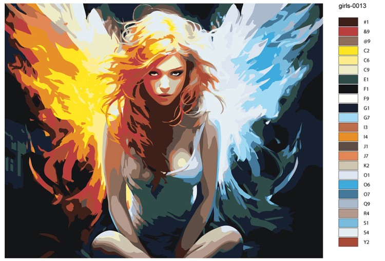 Картина по номерам «Девушка с крыльями двух стихий» — картинка 2