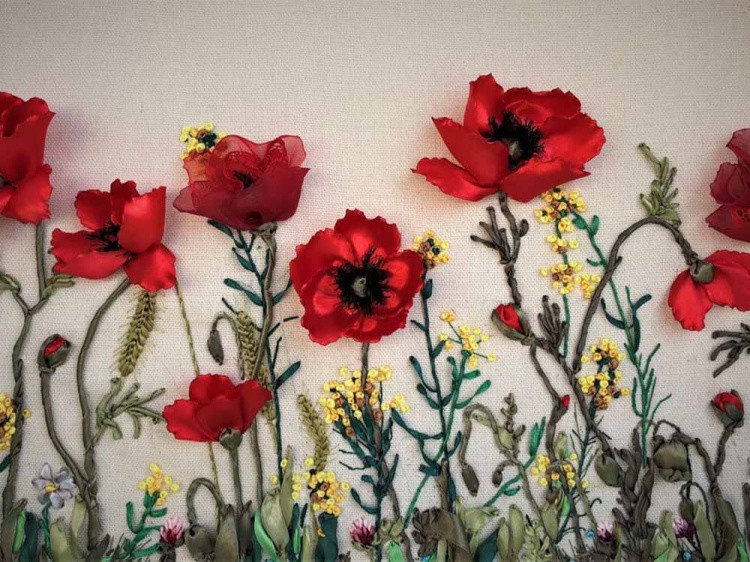 Вышивка лентами «Полевые маки» — картинка 2