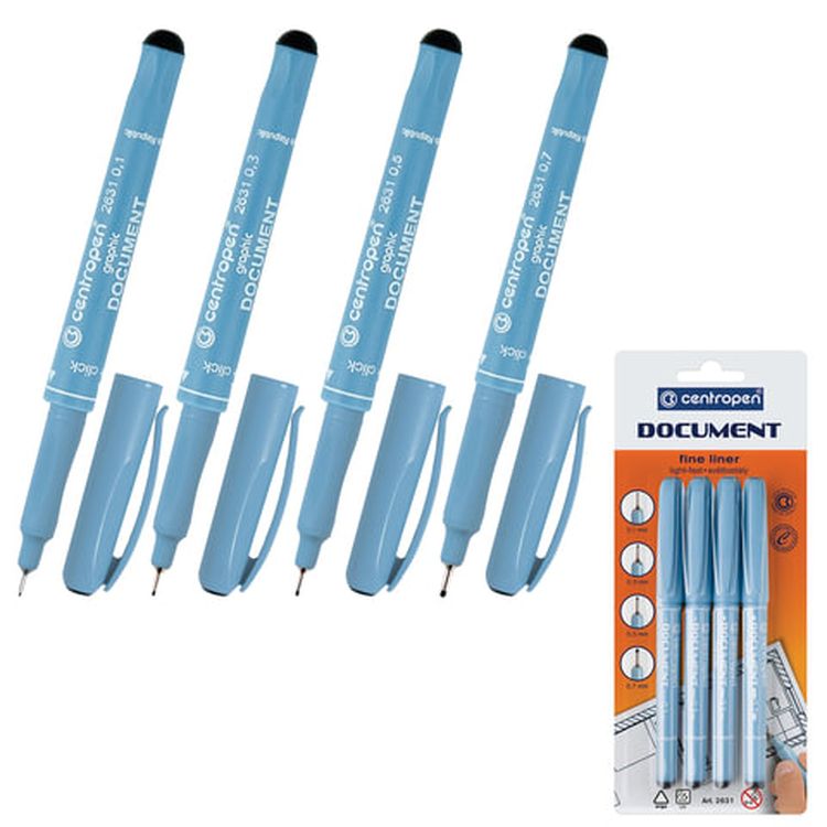 Ручки капиллярные (линеры) черные CENTROPEN «Document» 4 шт. — картинка 3